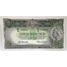 AUSTRALIA 1961 . ONE 1 POUND BANKNOTE . COOMBS/WILSON . LAST PREFIX HK65